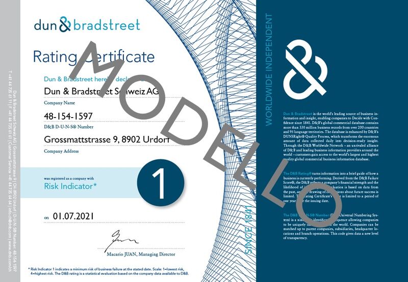 Modello D&B Rating Certificate